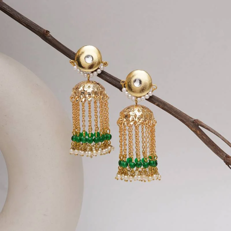 Golden Crescent Jhumkas - Green